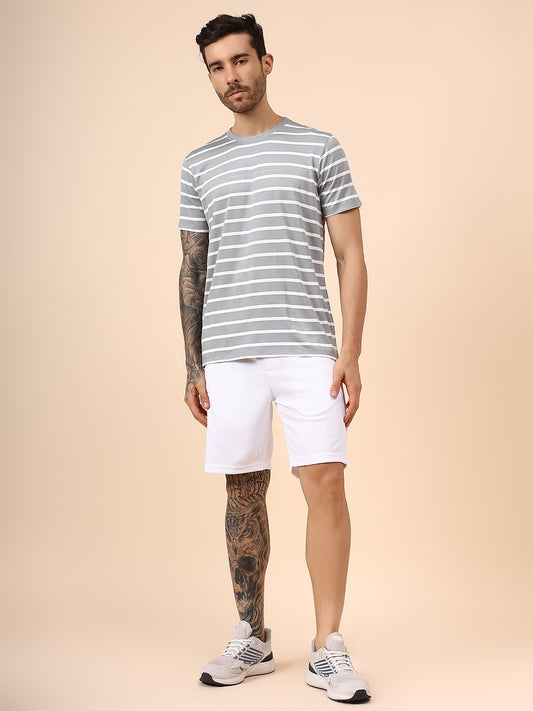T-Shirt for Men | Breathable & Soft with Color Fastness Regular Fit Round Neck Lycra Fabric Striped Pattern