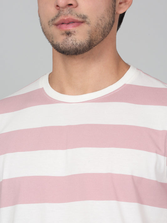 T-Shirt for Men | Breathable & Soft with Color Fastness Regular Fit Round Neck Poly Cotton Fabric Striped Pattern