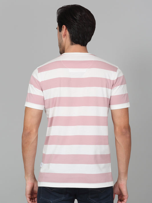 T-Shirt for Men | Breathable & Soft with Color Fastness Regular Fit Round Neck Poly Cotton Fabric Striped Pattern