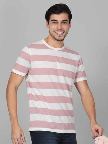 T-Shirt for Men | Breathable & Soft with Color Fastness Regular Fit Round Neck Poly Cotton Fabric Striped Pattern