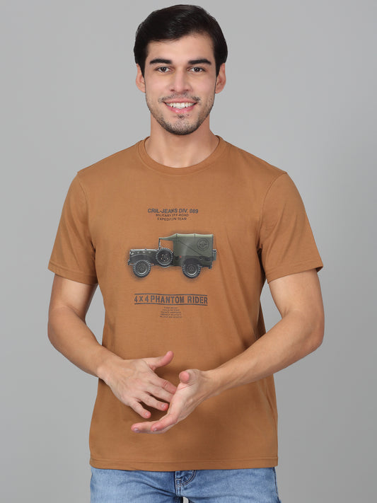T-Shirt for Men | Breathable & Soft with Color Fastness Regular Fit Round Neck Poly Cotton Fabric Printed Pattern