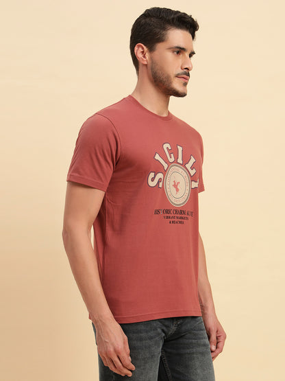 T-Shirt for Men | Breathable & Soft with Color Fastness Regular Fit Round Neck Poly Cotton Fabric Printed Pattern