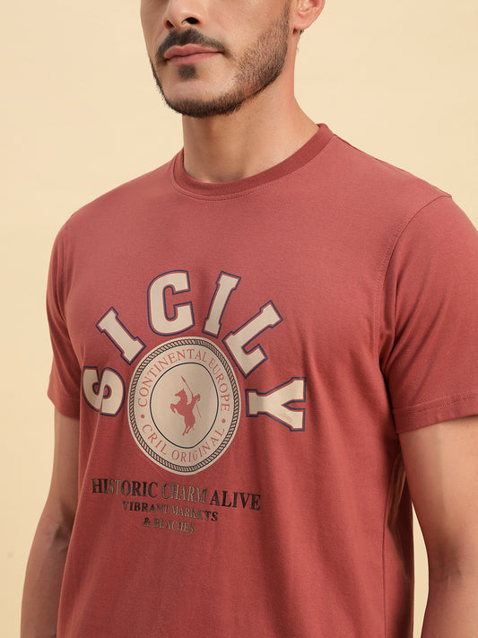 T-Shirt for Men | Breathable & Soft with Color Fastness Regular Fit Round Neck Poly Cotton Fabric Printed Pattern