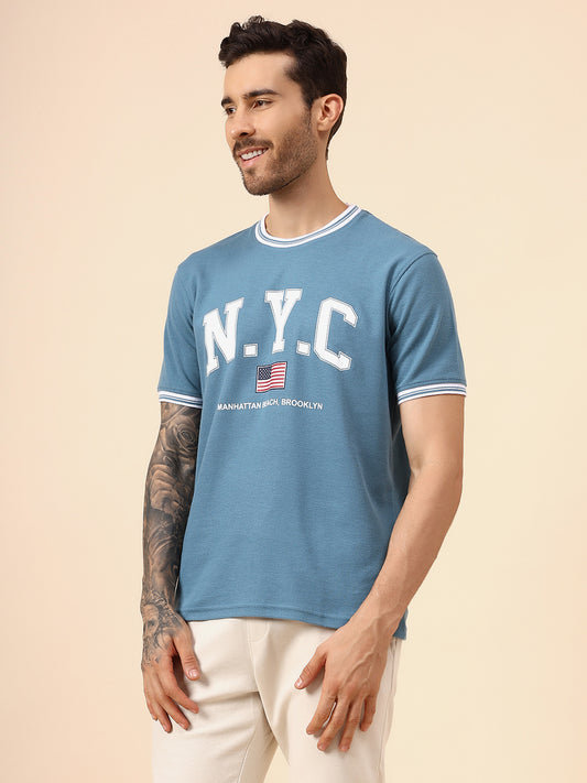 T-Shirt for Men | Breathable & Soft with Color Fastness Regular Fit Round Neck Poly Cotton Fabric Printed Pattern