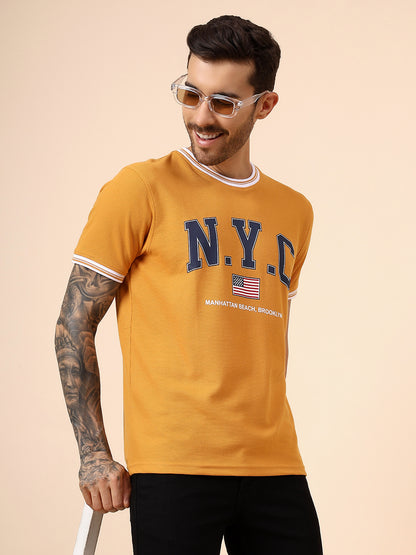 T-Shirt for Men | Breathable & Soft with Color Fastness Regular Fit Round Neck Poly Cotton Fabric Printed Pattern