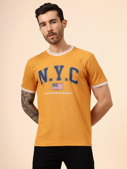 T-Shirt for Men | Breathable & Soft with Color Fastness Regular Fit Round Neck Poly Cotton Fabric Printed Pattern