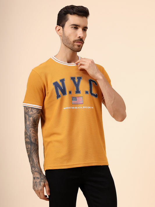 T-Shirt for Men | Breathable & Soft with Color Fastness Regular Fit Round Neck Poly Cotton Fabric Printed Pattern