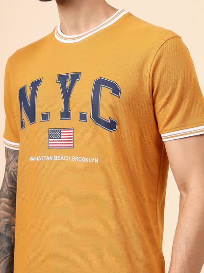 T-Shirt for Men | Breathable & Soft with Color Fastness Regular Fit Round Neck Poly Cotton Fabric Printed Pattern