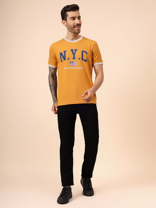 T-Shirt for Men | Breathable & Soft with Color Fastness Regular Fit Round Neck Poly Cotton Fabric Printed Pattern