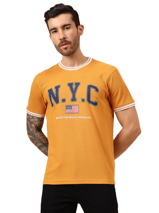 T-Shirt for Men | Breathable & Soft with Color Fastness Regular Fit Round Neck Poly Cotton Fabric Printed Pattern