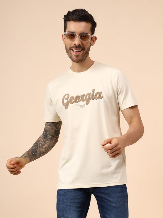 T-Shirt for Men | Breathable & Soft with Color Fastness Regular Fit Round Neck Poly Cotton Fabric Self Design Pattern