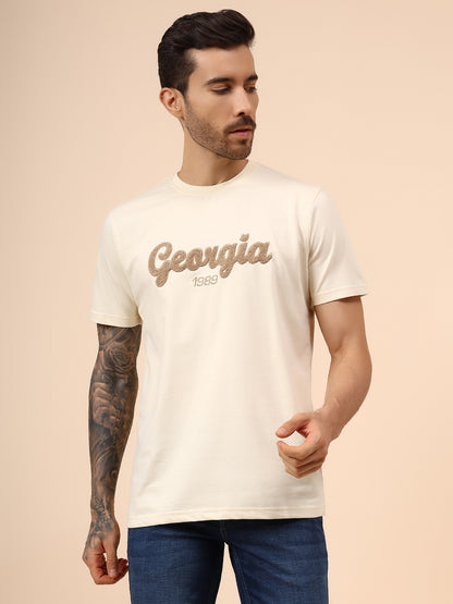 T-Shirt for Men | Breathable & Soft with Color Fastness Regular Fit Round Neck Poly Cotton Fabric Self Design Pattern