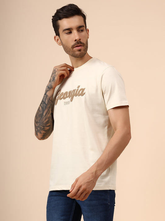 T-Shirt for Men | Breathable & Soft with Color Fastness Regular Fit Round Neck Poly Cotton Fabric Self Design Pattern