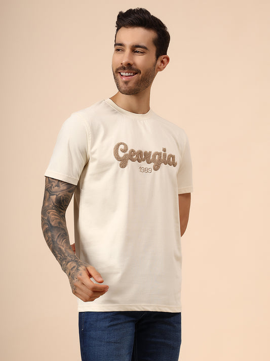 T-Shirt for Men | Breathable & Soft with Color Fastness Regular Fit Round Neck Poly Cotton Fabric Self Design Pattern