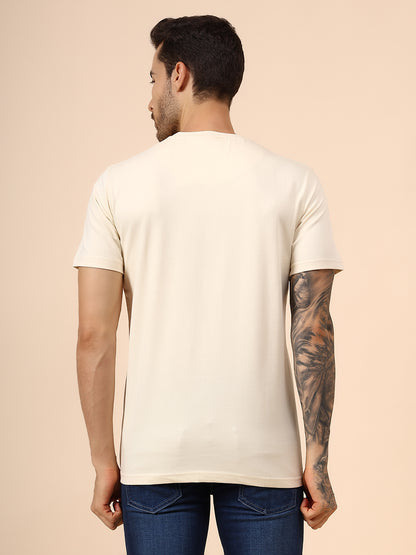 T-Shirt for Men | Breathable & Soft with Color Fastness Regular Fit Round Neck Poly Cotton Fabric Self Design Pattern
