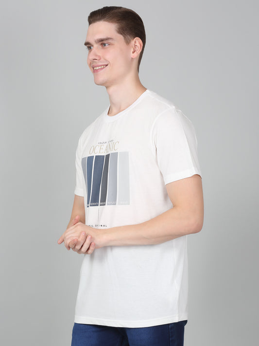 T-Shirt for Men | Breathable & Soft with Color Fastness Regular Fit Round Neck Poly Cotton Fabric Printed Pattern