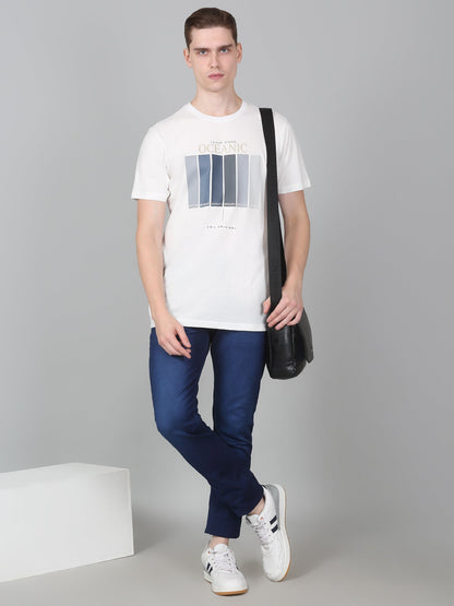 T-Shirt for Men | Breathable & Soft with Color Fastness Regular Fit Round Neck Poly Cotton Fabric Printed Pattern