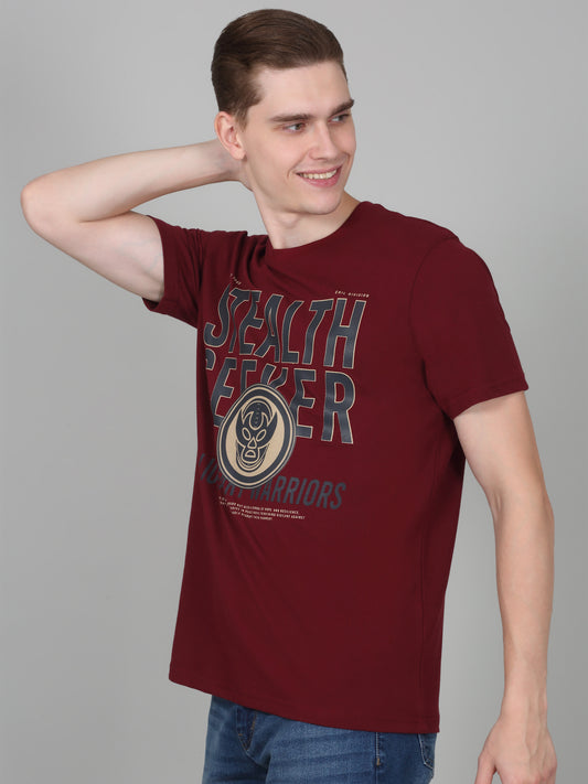 T-Shirt for Men | Breathable & Soft with Color Fastness Regular Fit Round Neck Poly Cotton Fabric Printed Pattern