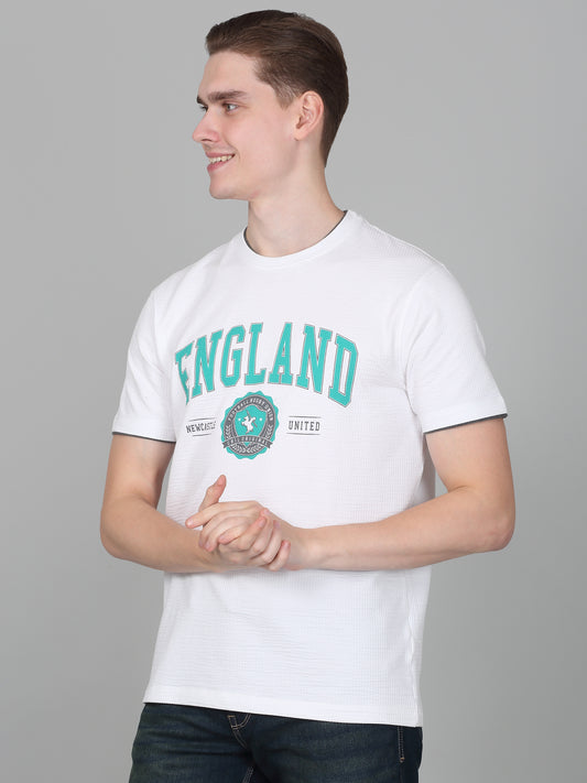 T-Shirt for Men | Breathable & Soft with Color Fastness Regular Fit Round Neck Poly Cotton Fabric Printed Pattern