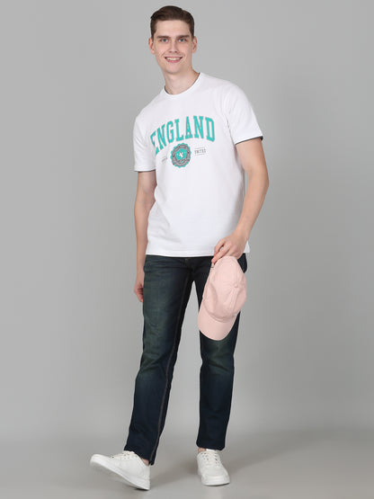 T-Shirt for Men | Breathable & Soft with Color Fastness Regular Fit Round Neck Poly Cotton Fabric Printed Pattern