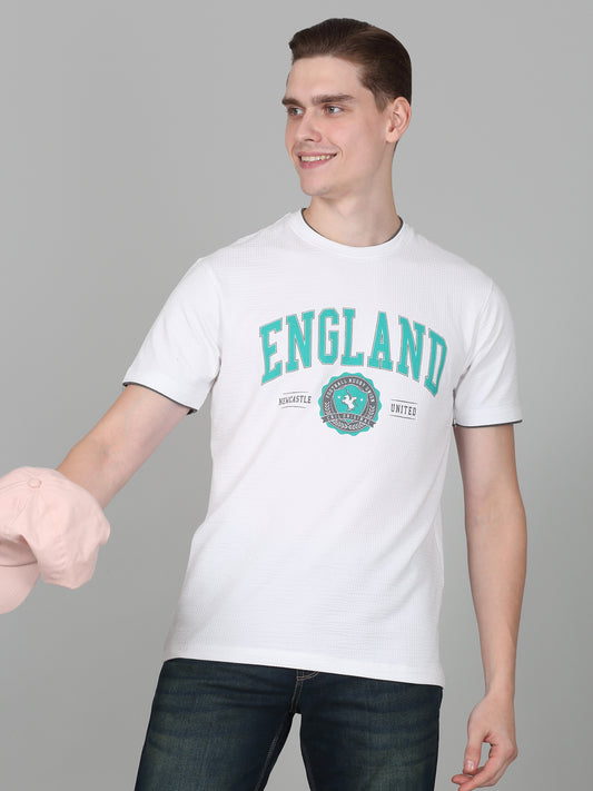 T-Shirt for Men | Breathable & Soft with Color Fastness Regular Fit Round Neck Poly Cotton Fabric Printed Pattern