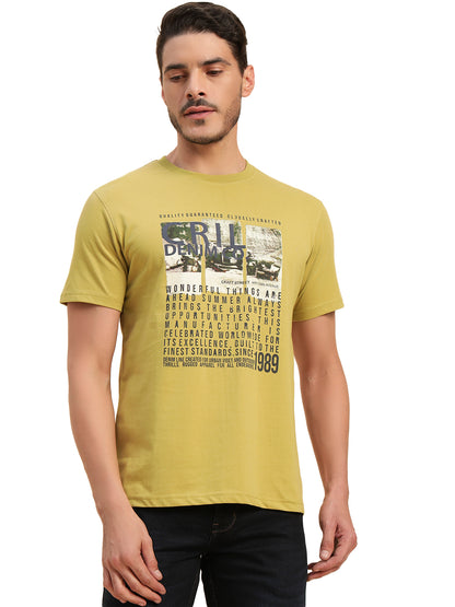T-Shirt for Men | Breathable & Soft with Color Fastness Regular Fit Round Neck Poly Cotton Fabric Printed Pattern