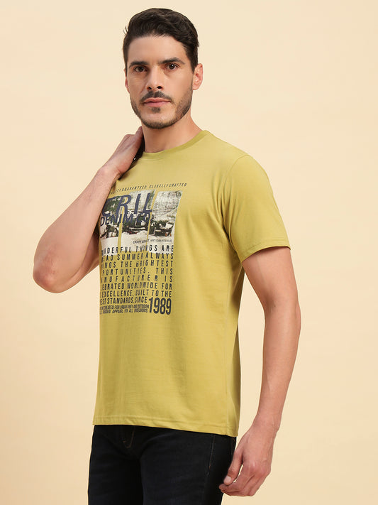 T-Shirt for Men | Breathable & Soft with Color Fastness Regular Fit Round Neck Poly Cotton Fabric Printed Pattern