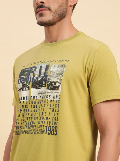 T-Shirt for Men | Breathable & Soft with Color Fastness Regular Fit Round Neck Poly Cotton Fabric Printed Pattern