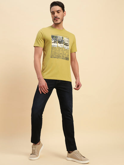 T-Shirt for Men | Breathable & Soft with Color Fastness Regular Fit Round Neck Poly Cotton Fabric Printed Pattern
