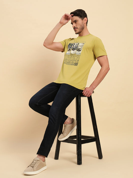 T-Shirt for Men | Breathable & Soft with Color Fastness Regular Fit Round Neck Poly Cotton Fabric Printed Pattern