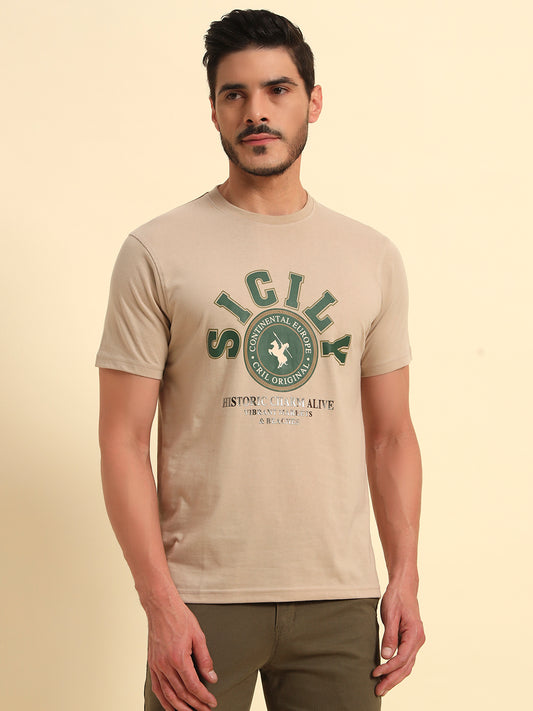 T-Shirt for Men | Breathable & Soft with Color Fastness Regular Fit Round Neck Poly Cotton Fabric Printed Pattern