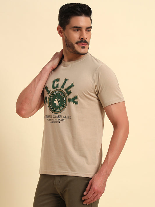 T-Shirt for Men | Breathable & Soft with Color Fastness Regular Fit Round Neck Poly Cotton Fabric Printed Pattern