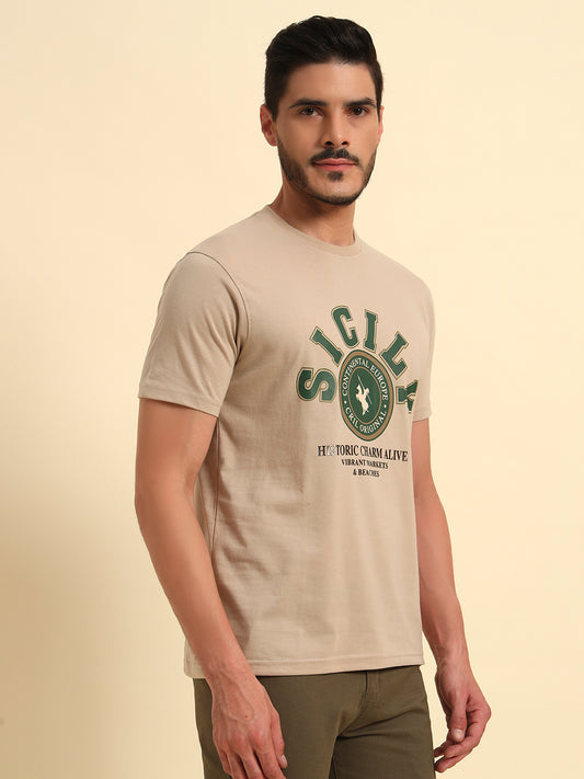 T-Shirt for Men | Breathable & Soft with Color Fastness Regular Fit Round Neck Poly Cotton Fabric Printed Pattern