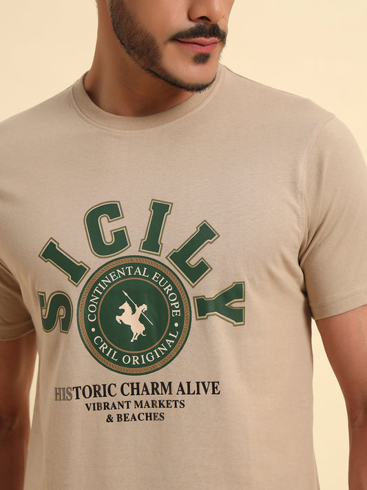 T-Shirt for Men | Breathable & Soft with Color Fastness Regular Fit Round Neck Poly Cotton Fabric Printed Pattern