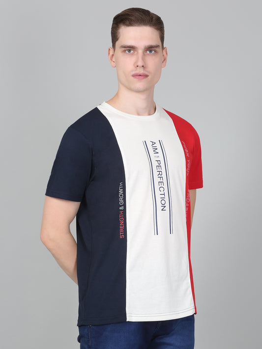 Men's Red Colourblocked Regular Fit Half Sleeve Casual Round Neck T-Shirt