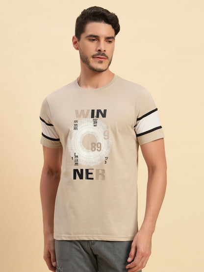 T-Shirt for Men | Breathable & Soft with Color Fastness Regular Fit Round Neck Poly Cotton Fabric Printed Pattern