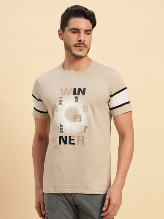 T-Shirt for Men | Breathable & Soft with Color Fastness Regular Fit Round Neck Poly Cotton Fabric Printed Pattern