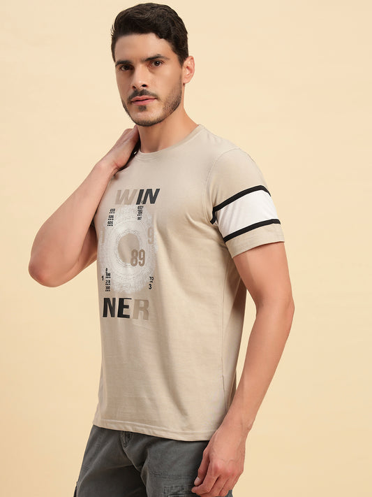 T-Shirt for Men | Breathable & Soft with Color Fastness Regular Fit Round Neck Poly Cotton Fabric Printed Pattern