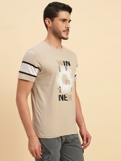 T-Shirt for Men | Breathable & Soft with Color Fastness Regular Fit Round Neck Poly Cotton Fabric Printed Pattern