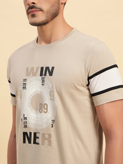 T-Shirt for Men | Breathable & Soft with Color Fastness Regular Fit Round Neck Poly Cotton Fabric Printed Pattern