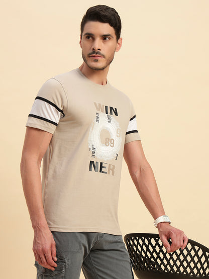 T-Shirt for Men | Breathable & Soft with Color Fastness Regular Fit Round Neck Poly Cotton Fabric Printed Pattern