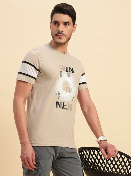 T-Shirt for Men | Breathable & Soft with Color Fastness Regular Fit Round Neck Poly Cotton Fabric Printed Pattern