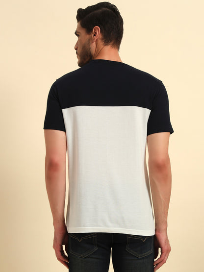 T-Shirt for Men | Breathable & Soft with Color Fastness Regular Fit Round Neck Poly Cotton Fabric Colour Block Pattern