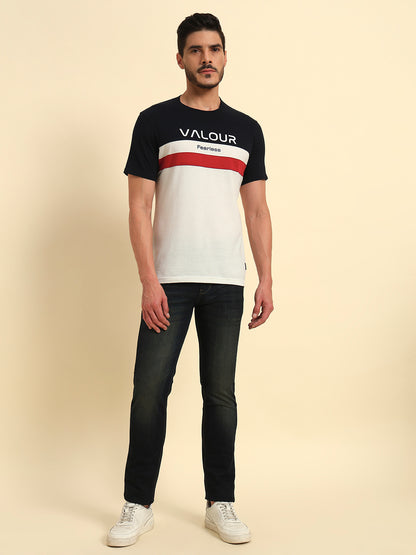 T-Shirt for Men | Breathable & Soft with Color Fastness Regular Fit Round Neck Poly Cotton Fabric Colour Block Pattern