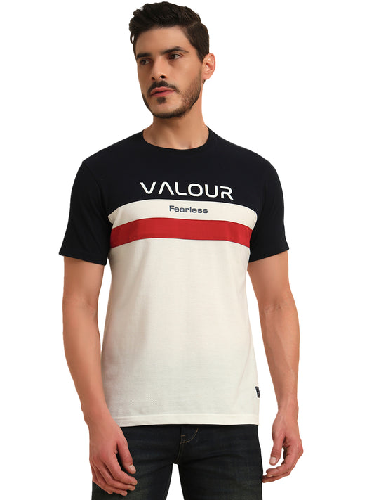 T-Shirt for Men | Breathable & Soft with Color Fastness Regular Fit Round Neck Poly Cotton Fabric Colour Block Pattern