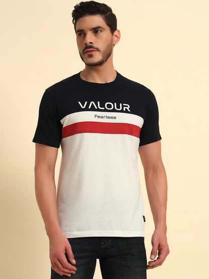 T-Shirt for Men | Breathable & Soft with Color Fastness Regular Fit Round Neck Poly Cotton Fabric Colour Block Pattern