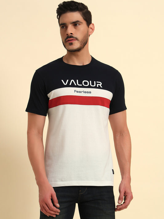 T-Shirt for Men | Breathable & Soft with Color Fastness Regular Fit Round Neck Poly Cotton Fabric Colour Block Pattern