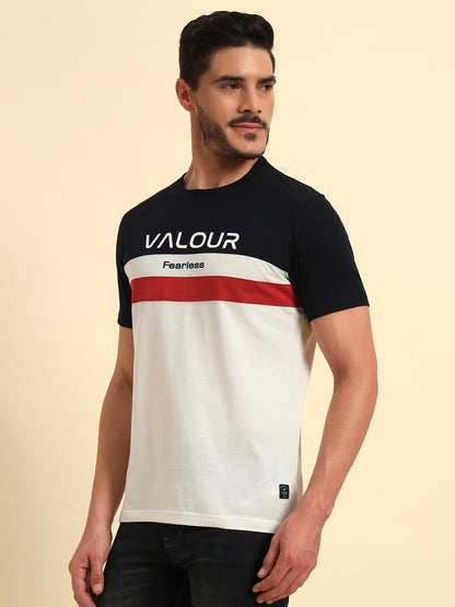 T-Shirt for Men | Breathable & Soft with Color Fastness Regular Fit Round Neck Poly Cotton Fabric Colour Block Pattern