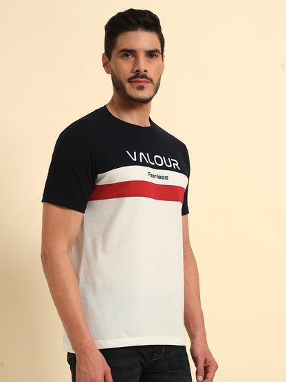 T-Shirt for Men | Breathable & Soft with Color Fastness Regular Fit Round Neck Poly Cotton Fabric Colour Block Pattern