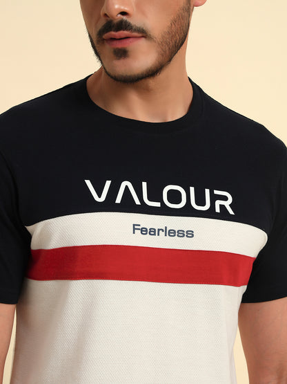T-Shirt for Men | Breathable & Soft with Color Fastness Regular Fit Round Neck Poly Cotton Fabric Colour Block Pattern